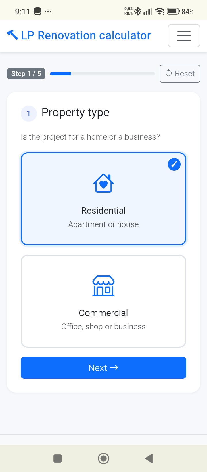 LP Renovation Calculator screenshot