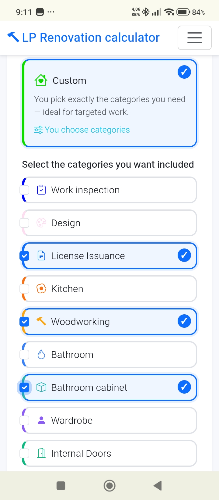 LP Renovation Calculator screenshot